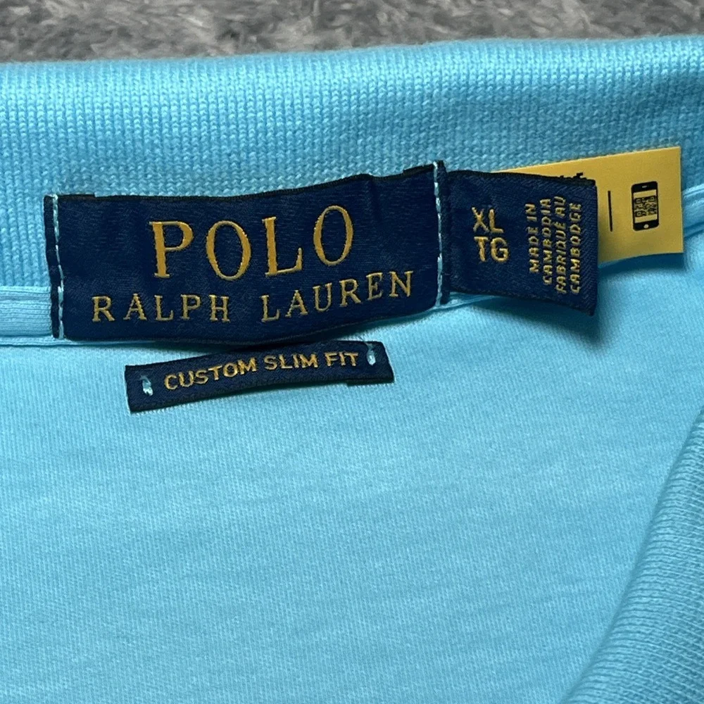 Polo Ralph Lauren Custom Slim Fit Men's Light Blue Short Sleeve SZ XL Flesh Pony